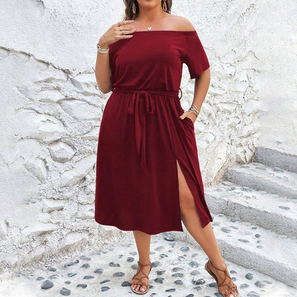 Dame Off-Shoulder Maxikjole med elegant drapering og sidelæg Skovae