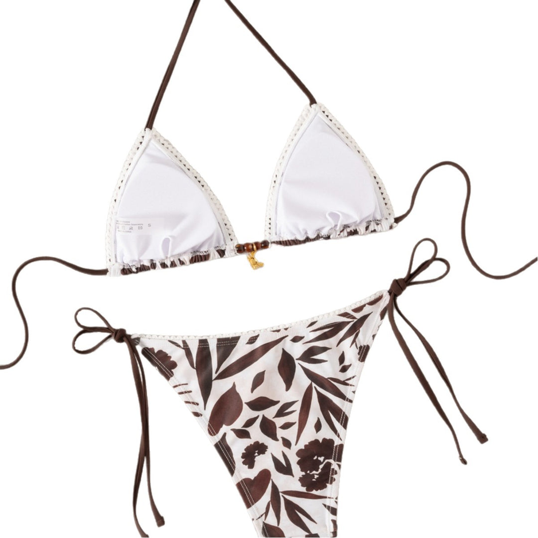 Dame trekantet bikini med blomsterdetaljer og justerbare stropper Skovae