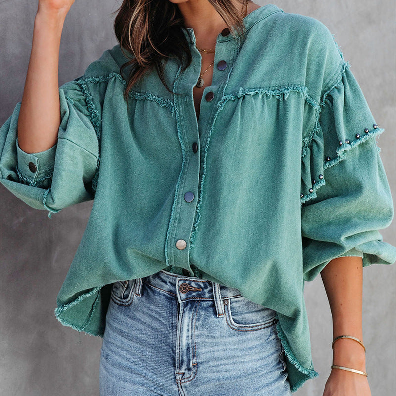 Dame afslappet jeans skjorte bluse Stilla