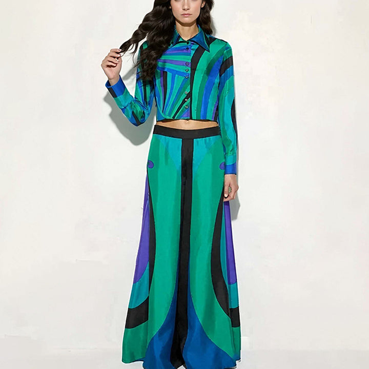 Kvinders elegante todelssæt med crop top og maxiskørter Stilla