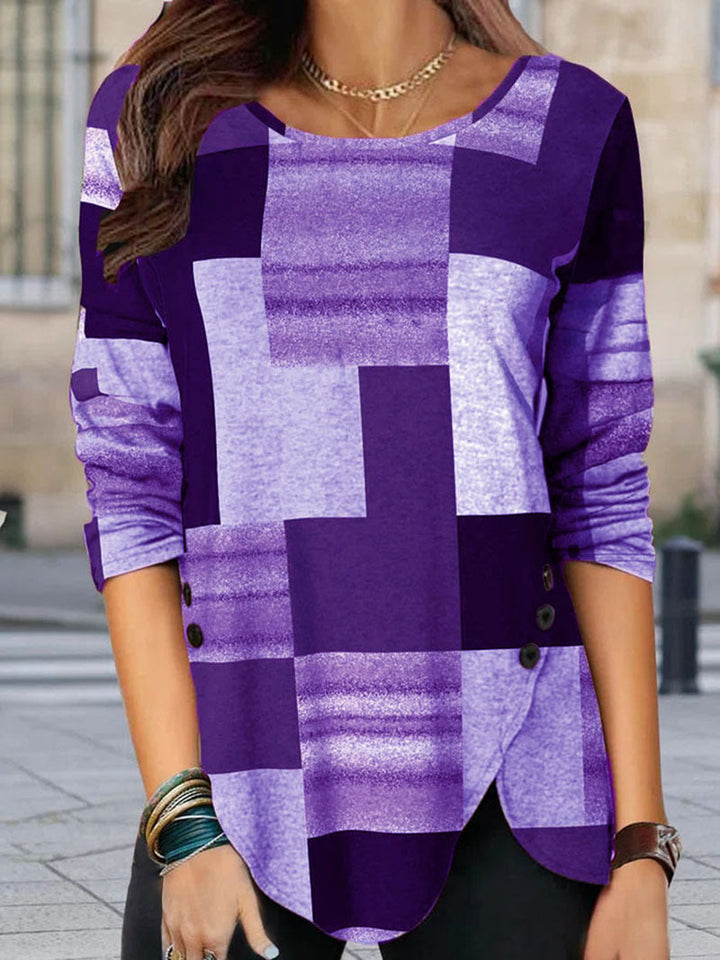 Stilla | Afslappet Rund Hals Farveblok Bluse Top