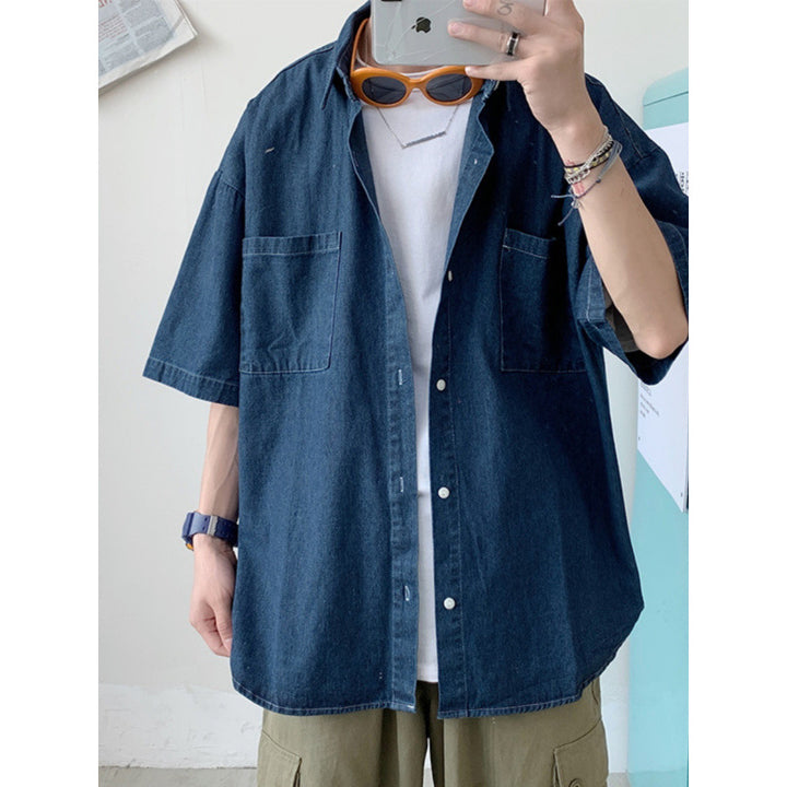 Herre Relaxed-Fit Korte ærmer Denim Skjorte Stilla