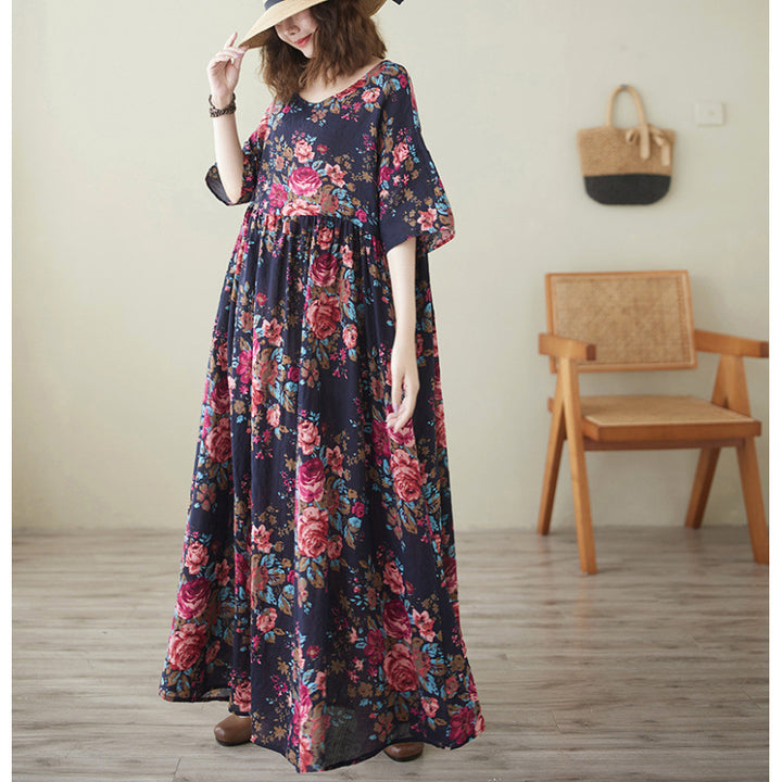 Femme Plus Size Floral Maxi Kjole med Flared Ærmer Stilla