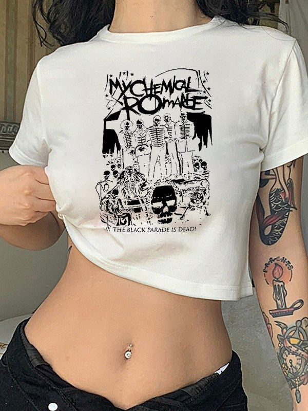 Dame cropped T-shirt med eksklusivt hestemotiv og figurtilpasset snit Skovae
