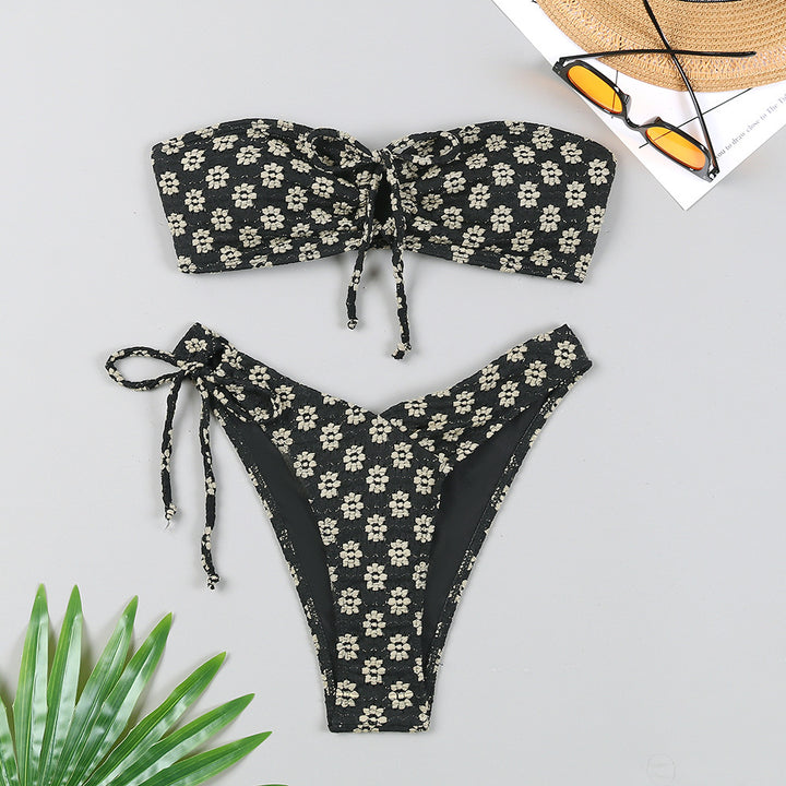 Dame Bandeau-bikini med blomsterdetaljer Stilla