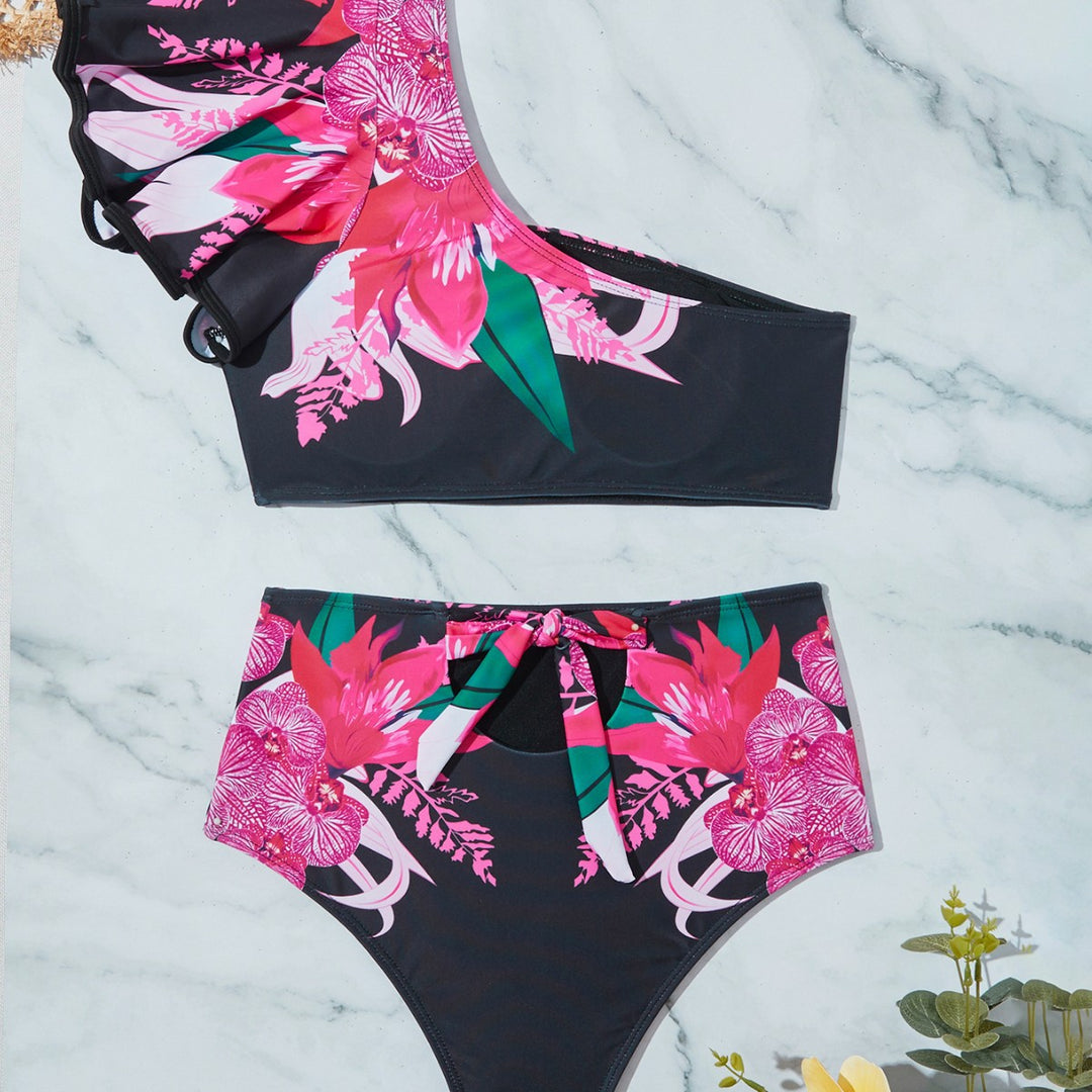Dame Højt skåret Bikini-sæt med asymmetrisk top og legende volant Stilla