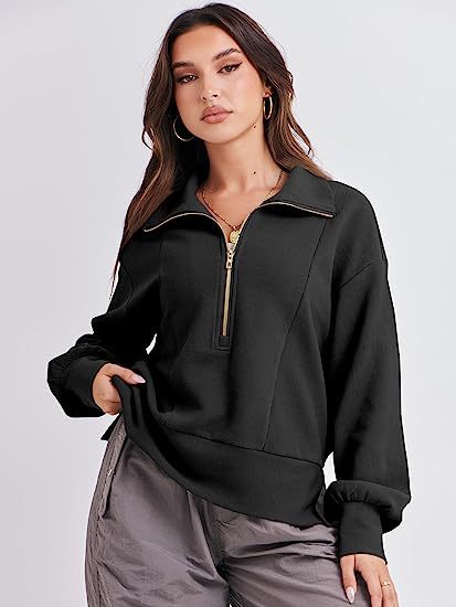 Dame Sporty Hoodie med høj krave og halvmolekylær lynlås Stiila
