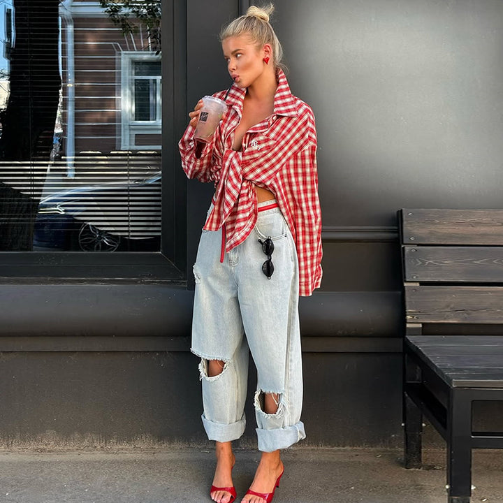 Dame Tjekket Skjorte med oversized Snit Stilla