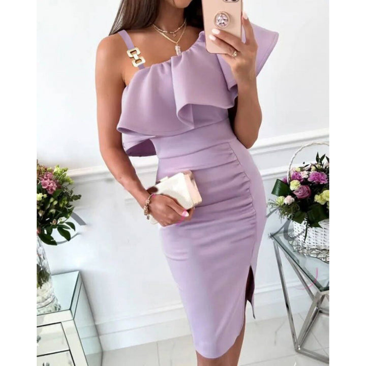 Femme Elegante Rynke En-Skulder Kjole Stilla