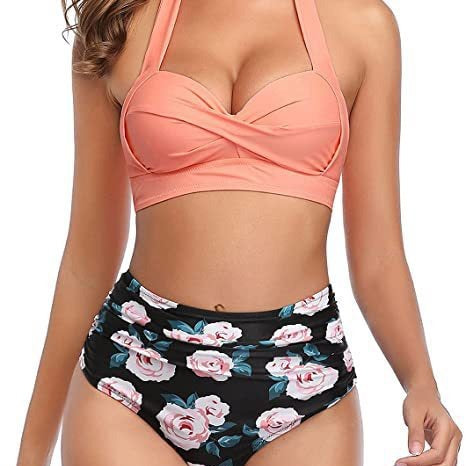 Damer Højskåret Bikini med elegant Faldfront og justerbare Stropper Stilla