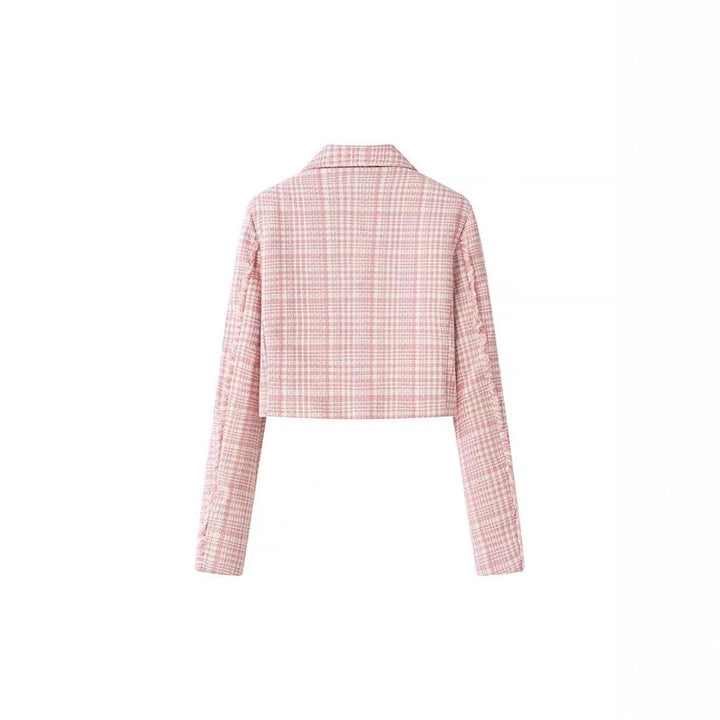 Dame cropped blazerjakke med ternet mønster Stilla