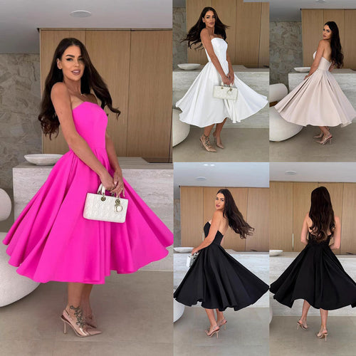 Dame aftenkjole med svingende nederdel og strapless design Stilla