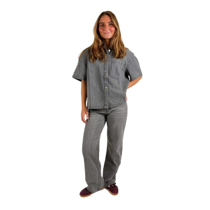 Dame denim skjortejakke i afslappet oversized snit Skovae