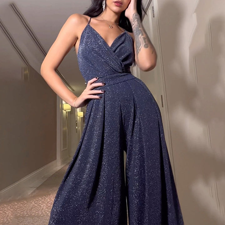 Dame Glamourøs Jumpsuit med dyb V-udskæring og brede ben Stilla
