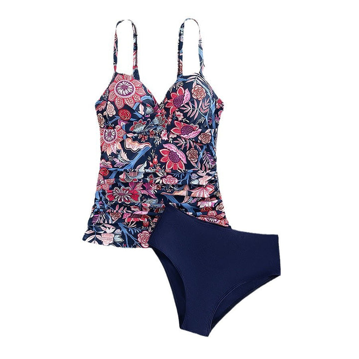 Dame Floral Print Rynket Tankini Sæt Stilla