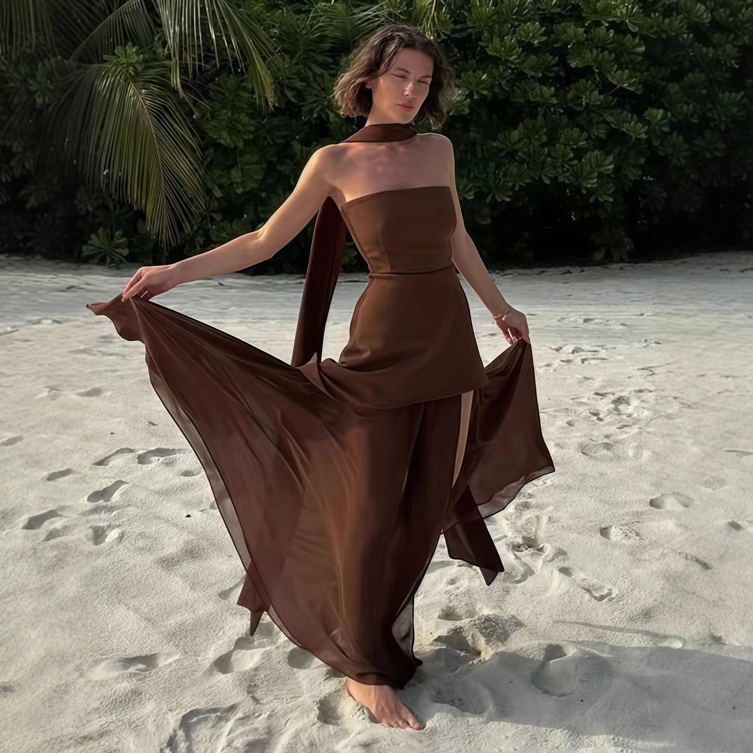 Damer Elegant Maxi Kjole med Asymmetrisk Snit og Chic Slids