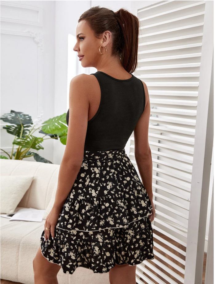 Stilla | Elegant Ærmeløs Rund Hals Blomster Tank Mini Kjole