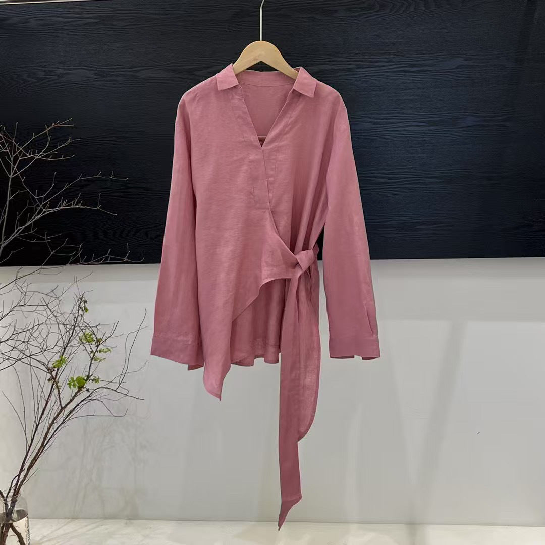 Femme Wrap-Stil Læder Bluse Stilla