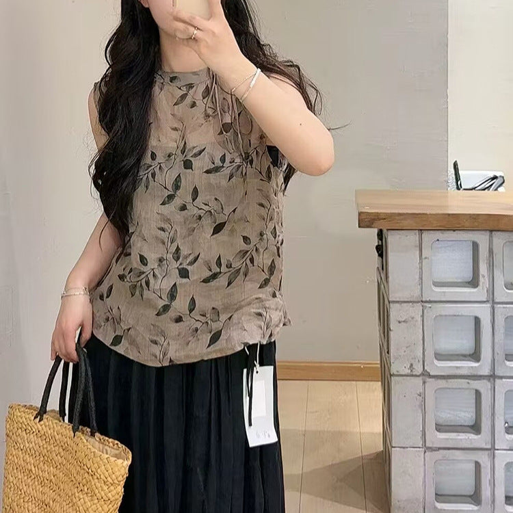 Femme Floral Print Ærmeløs Bluse Stilla