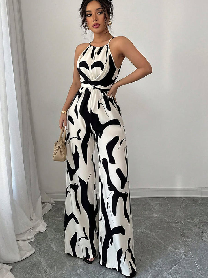 Damer elegant jumpsuit med bredt ben og smart mønster Stilla