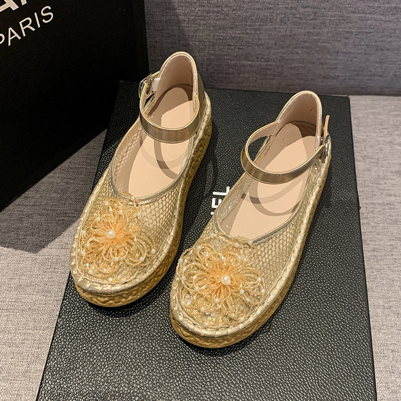 Dame Espadrilles med dekorative blomsterapplikationer og komfortabel rem Stilla