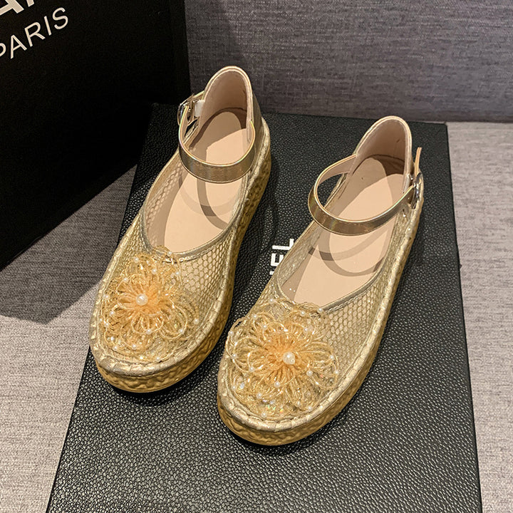 Dame Espadrilles med dekorative blomsterapplikationer og komfortabel rem Stilla