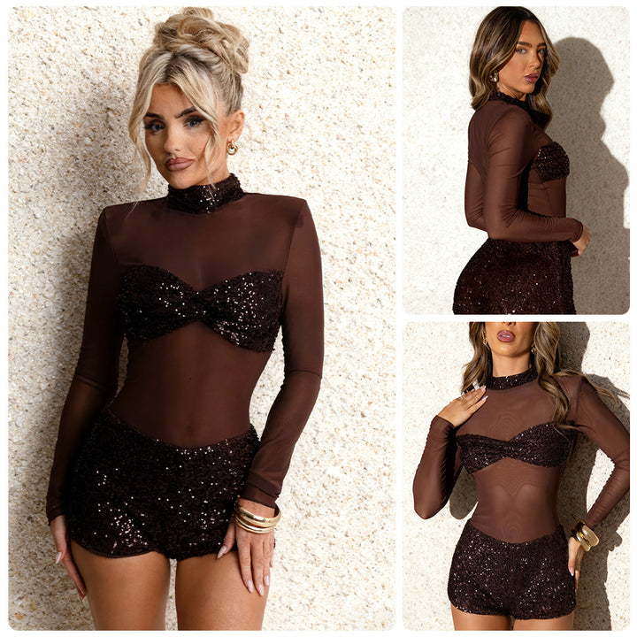 Dam glitter jumpsuit med lange ærmer Skovae