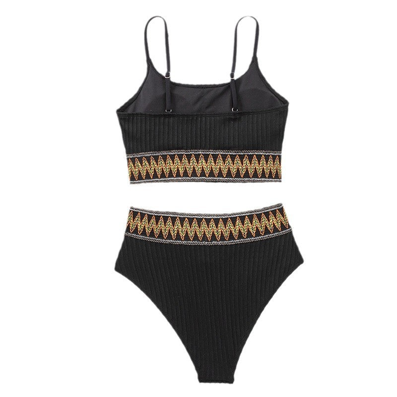 Dame højtaljede bikini-sæt med innovativt ribdesign Skovae