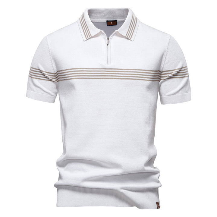 Herrer Polo-T-shirt med elegant halv lynlås og sporty stribemønster Stilla