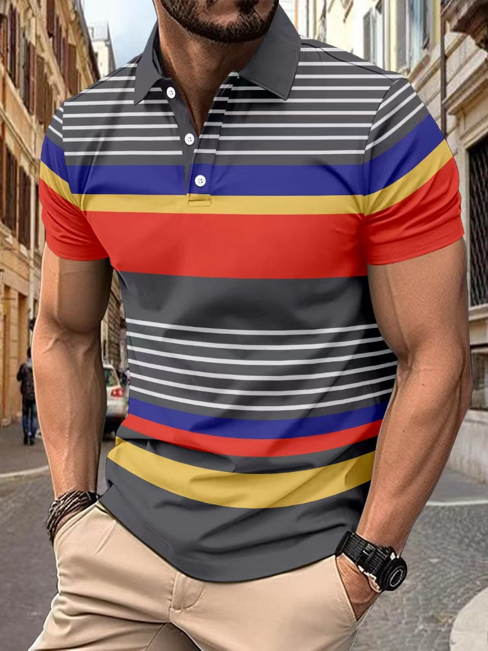 Herrer Poloshirt med moderne stribemønster og høj kvalitet bomuldsblanding Stilla