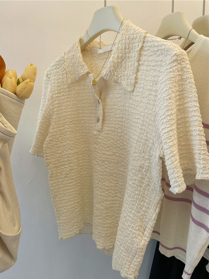 Femme Struktureret Knap-Bluse Stilla