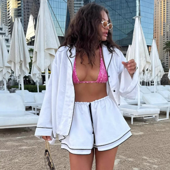 Damer Elegant og afslappet strand-loungewear-sæt med kortærmet jakke og shorts Stilla