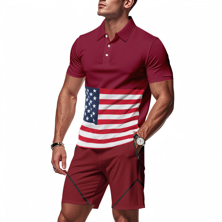 Herrer Polo-Shirt og Shorts-Sæt med flagmotiver og moderne snit Stilla
