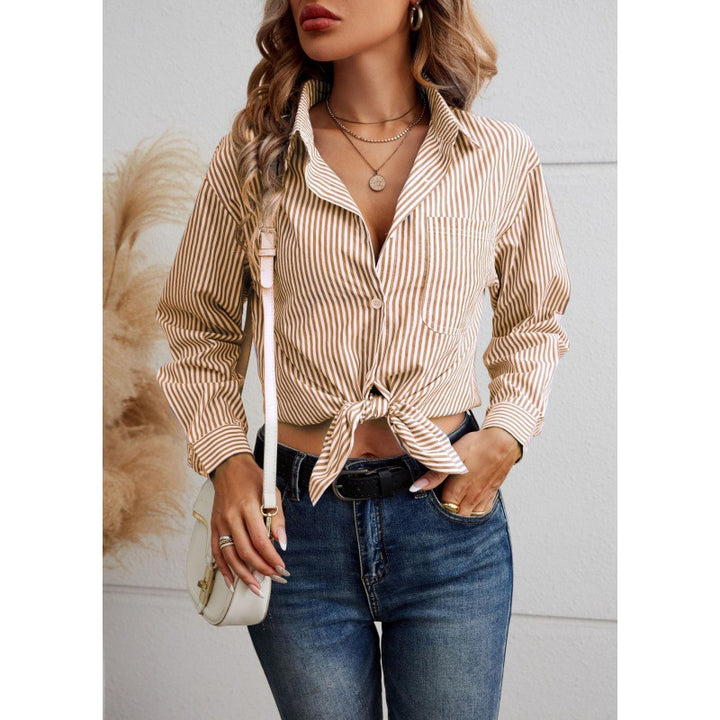 Dame kortærmet knuded blouse med stribemønster Stilla