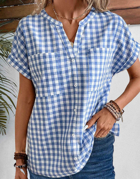 Dame ternet bluse med let bomuldsstof og moderne button-up design Stilla