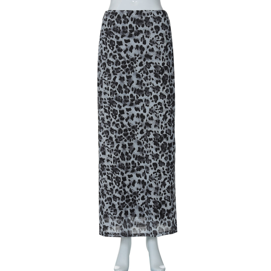 Dame Maxi-skjørt med elegant leopardprint og høj slidse Skovae