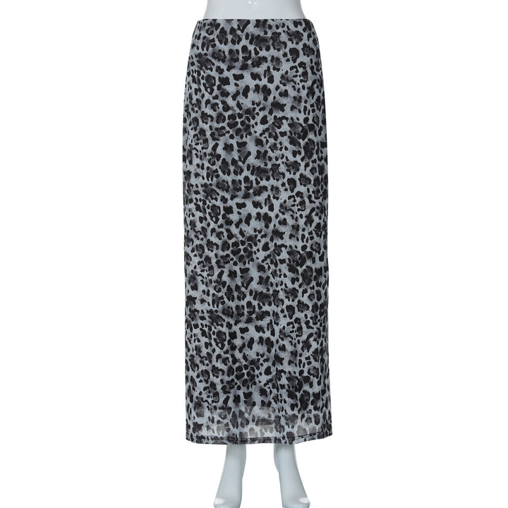 Dame Maxi-skjørt med elegant leopardprint og høj slidse Skovae