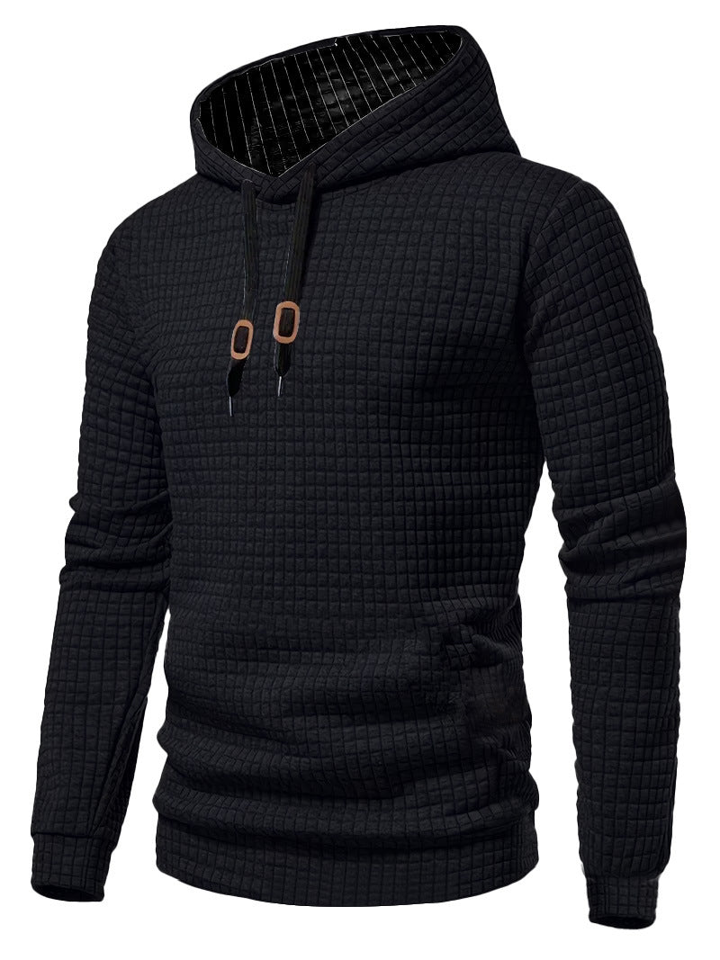 Herre nan quiltet hoodie med rektangulær quiltning, snøring og ribstrikkede manchetter Skovae