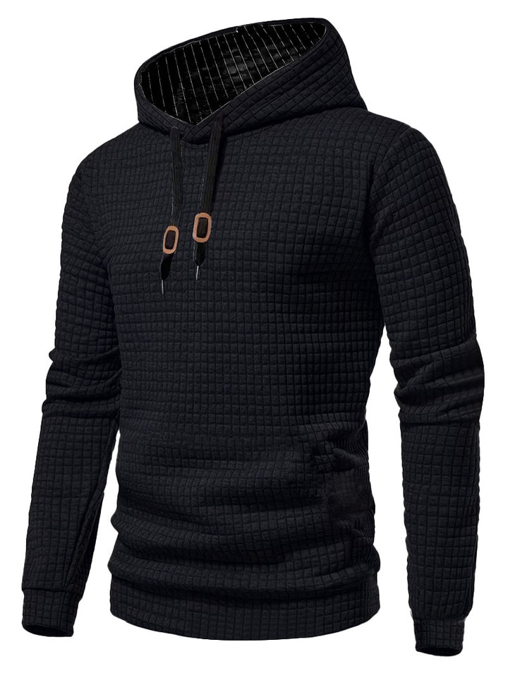 Herre nan quiltet hoodie med rektangulær quiltning, snøring og ribstrikkede manchetter Skovae