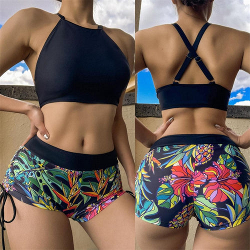 Damer Sporty To-delt Badetøj Sæt med stilfuld Crop-Top og farverigt Blomsterprint Stilla