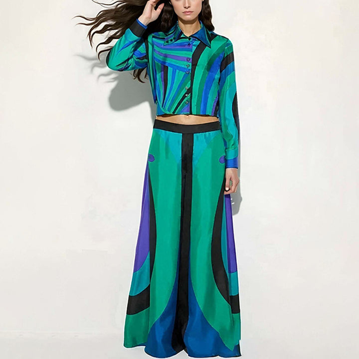 Kvinders elegante todelssæt med crop top og maxiskørter Stilla