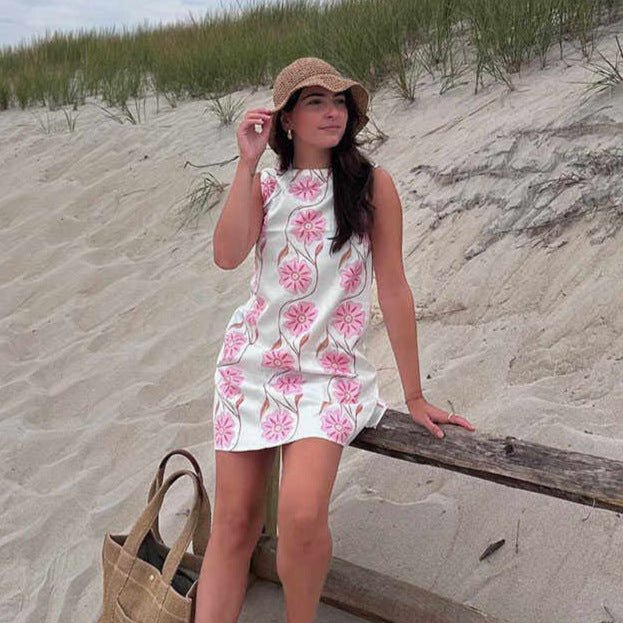 Femme Floral Broderet Ærmeløs Top Stilla
