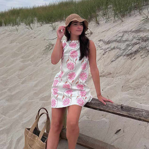 Femme Floral Broderet Ærmeløs Top Stilla