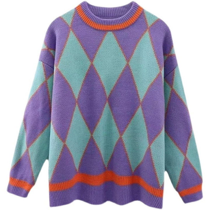 Femme Geometrisk Mønster Oversize Striktrøje Stilla