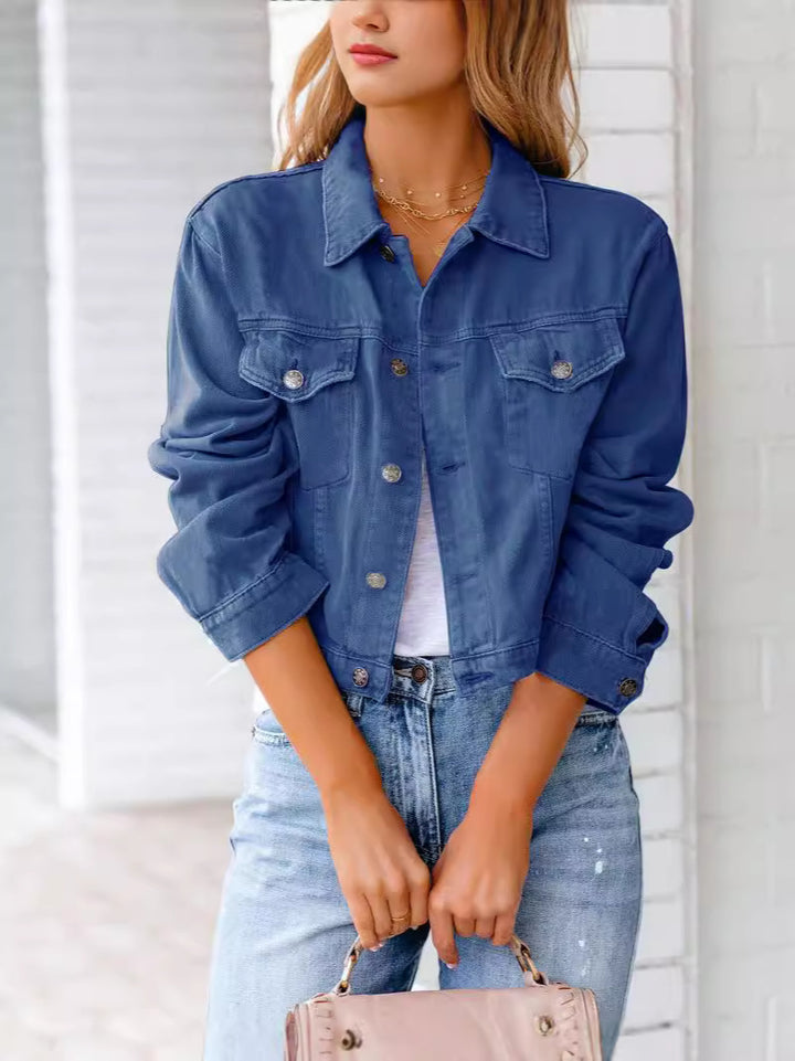 Dame Kort Denim Jakke med Fashionabel Snit Stilla