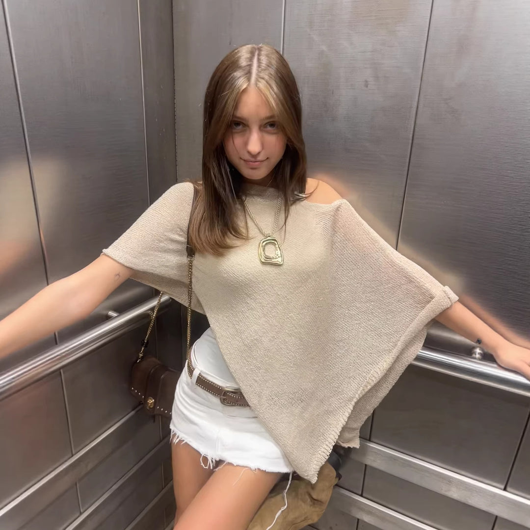 Kvinders afslappede sweater top med asymmetrisk snit og metallisk glans Stilla