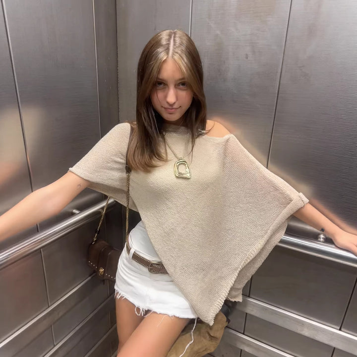 Kvinders afslappede sweater top med asymmetrisk snit og metallisk glans Stilla