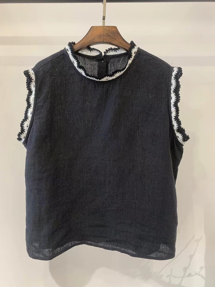 Femme Afslappet Pasform Bestickt Linnedbluse Stilla