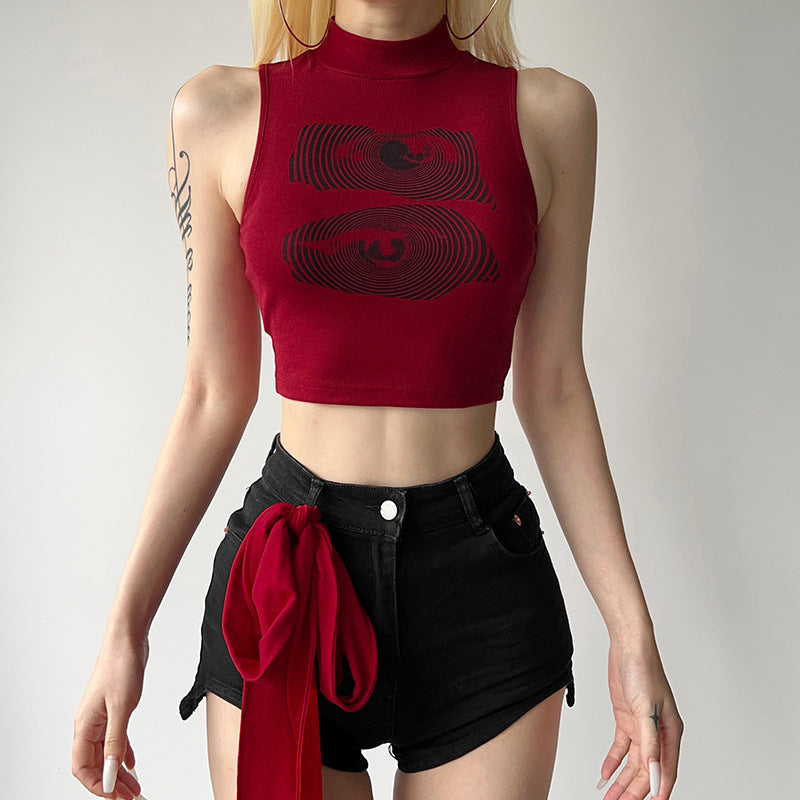 Dame Cropped-Top med høj krave og moderne grafikdetaljer Stilla