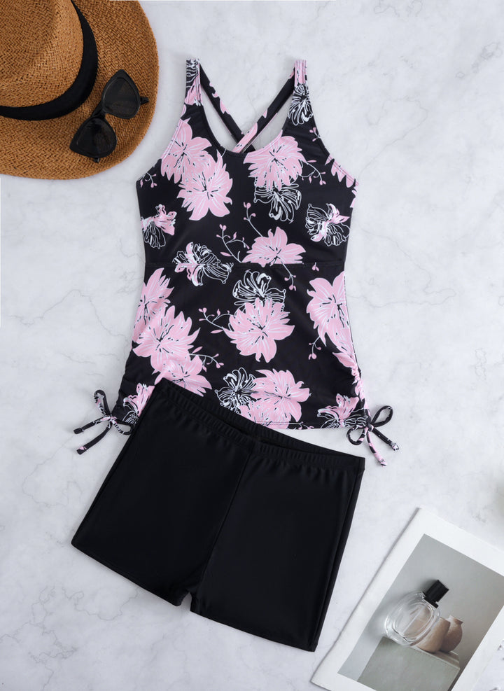 Dame Tankini-sæt med blomster top og behagelige shorts Skovae